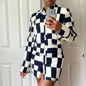 Mango black/white mini shirt dress